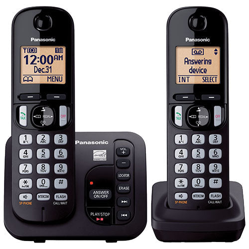 Panasonic 2-Handset DECT 6.0 Cordless Phone With Answering Machine (KX-TGC222B) (Refurbished-90 Days Warranty)