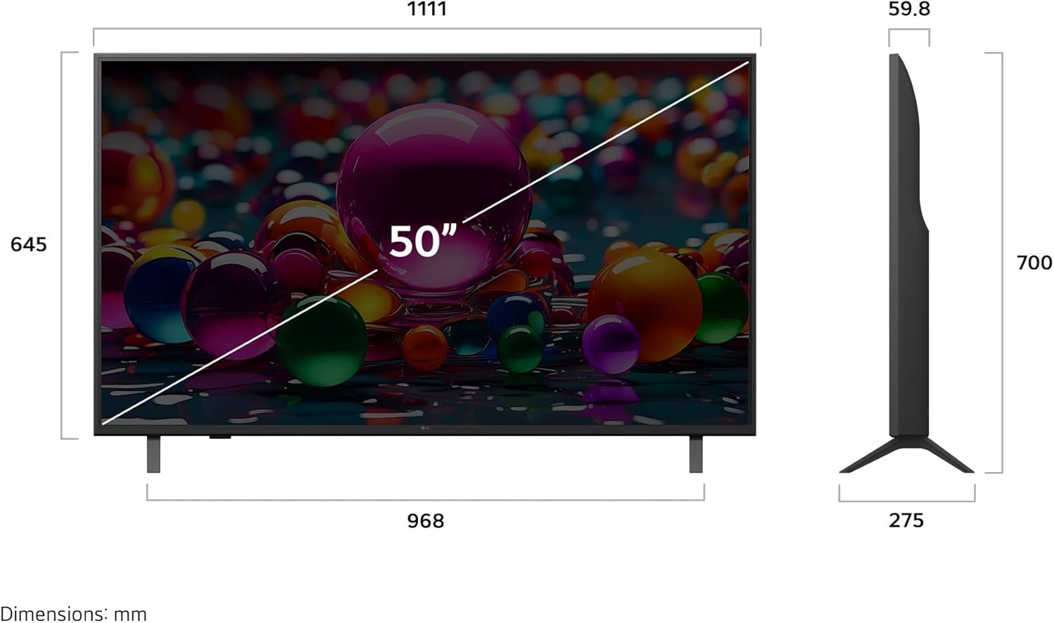 LG 50" UA7700 Series 4K Smart TV - α7 AI Processor 4K, Dynamic Tone Mapping, Alexa Ready, HDR10, HGIG, ALLM, WebOS 25 (50UA7700PUB, 2025)