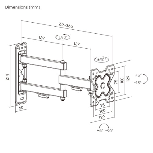 Brateck LDA40-113 Full Motion TV Wall Mount for most 13" to 32" TVs