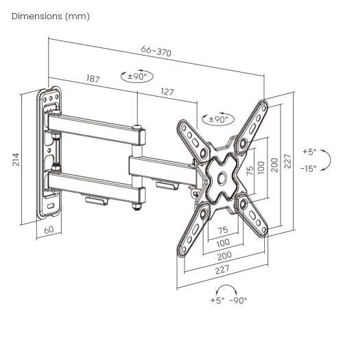 Brateck LDA40-223 Full Motion TV Wall Mount for most 13" to 43" TVs
