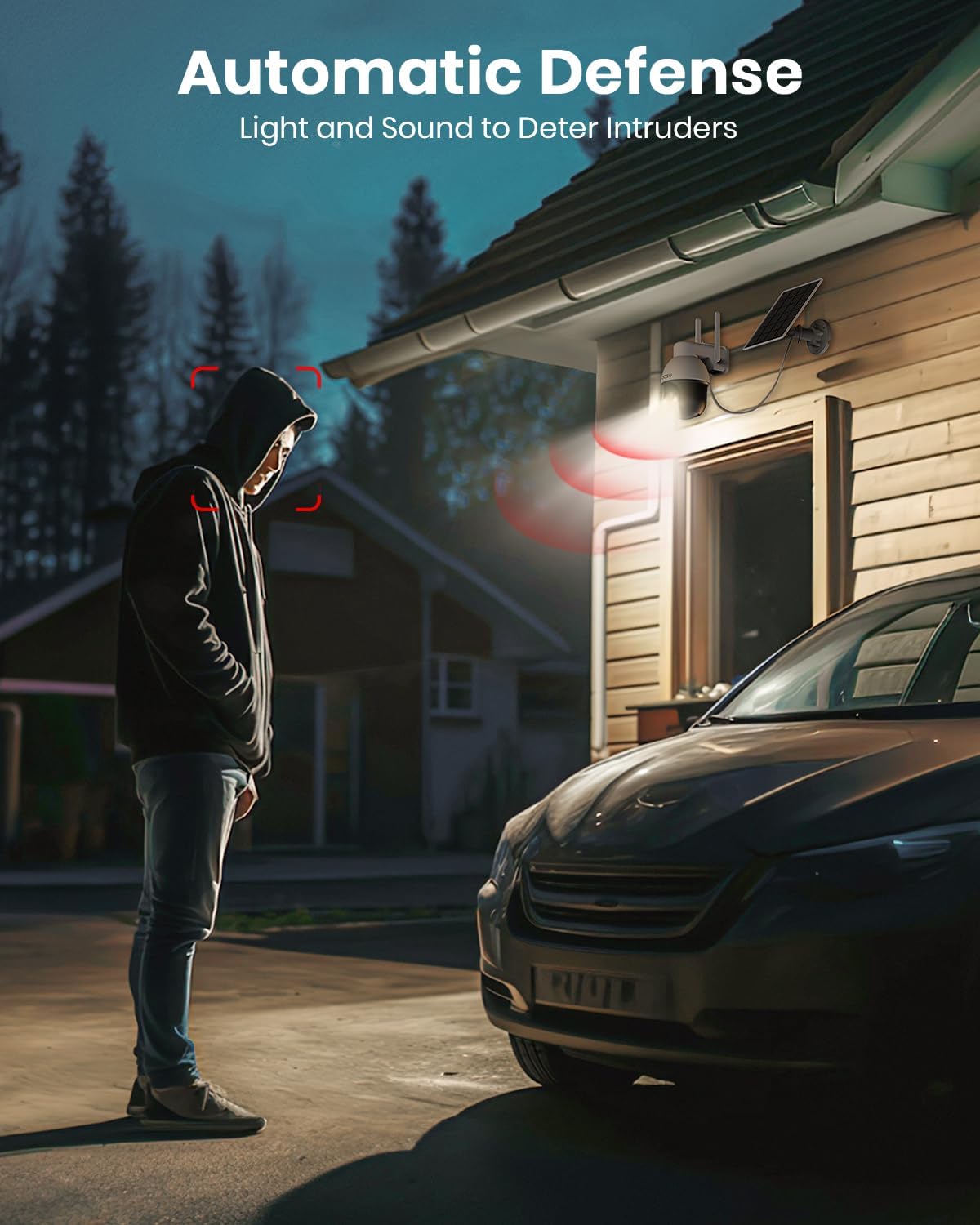 AOSU Solar Security Camera Wireless Outdoor with Panoramic PTZ, Human Auto Tracking, 2K Night Vision, Light and Sound Alarm, 2-Way Talk, Compatible with Alexa/Google Assistant for Home Surveillance