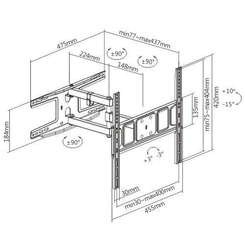 Brateck LPA63-443D Full Motion TV Wall Mount for most 32"-55" LED, LCD Flat Panel TVs | TechSpirit Inc.