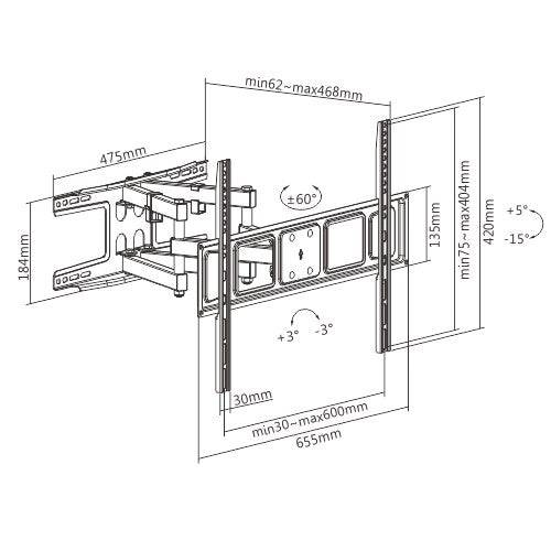 Brateck LPA63-466 Full Motion TV Wall Mount for 37" to 80" Curved or Flat Panel TVs | TechSpirit Inc.