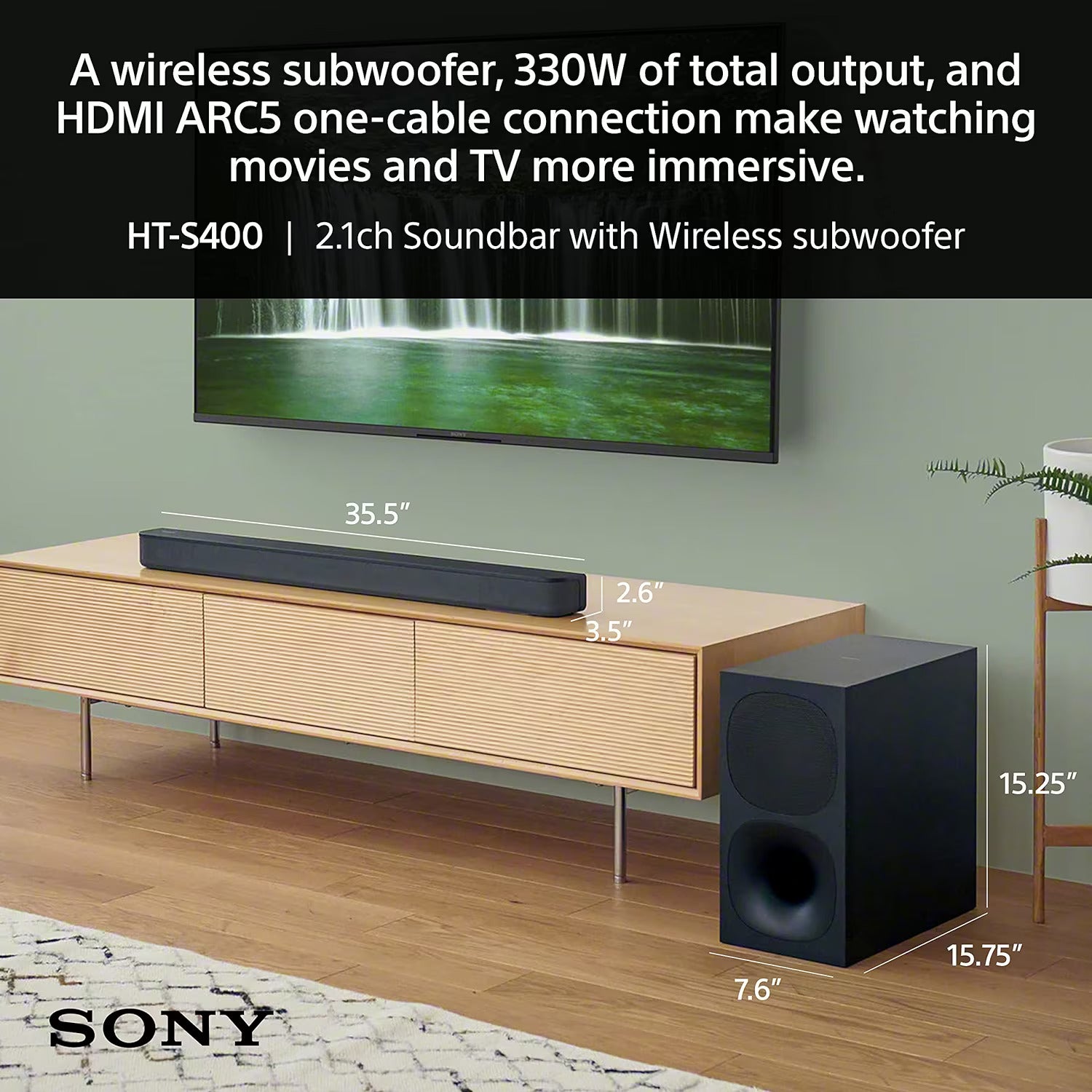 Sony HT-S400 330W 2.1ch Soundbar with Powerful Wireless subwoofer (Refurbished - 90 Days Warranty)