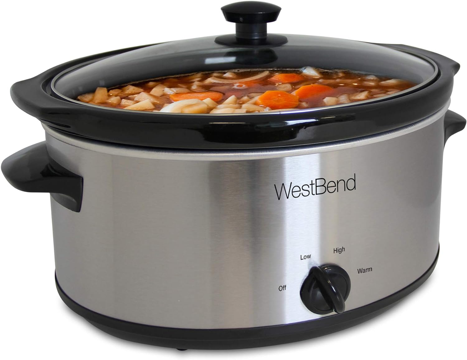 West Bend 87156 Oval Manual Slow Cooker with Ceramic Cooking Vessel and Glass Lid, 6-Quart, Silver (90  Days Warranty)