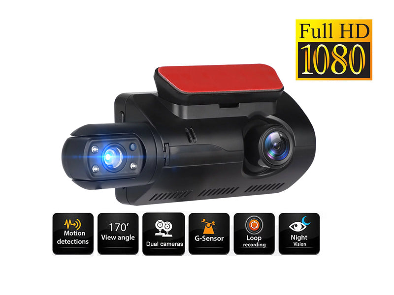 FHD 1080P Dual Camera Lens (Front + Inner) Dash camera with 3inch IPS display