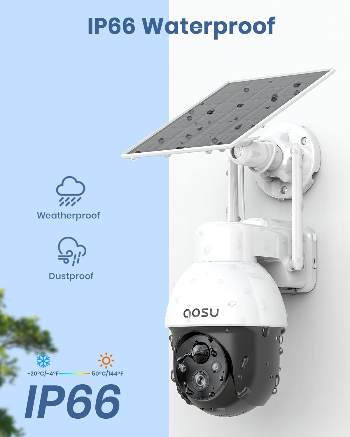 AOSU Solar Security Camera Wireless Outdoor with Panoramic PTZ, Human Auto Tracking, 2K Night Vision, Light and Sound Alarm, 2-Way Talk, Compatible with Alexa/Google Assistant for Home Surveillance