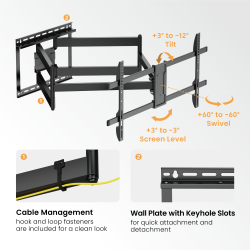 Brateck BT-LPA84-486XL Extra Long Arm Full-Motion TV Wall Mount – 43"-90" Panels (Max VESA 600x400, 60kg Capacity)