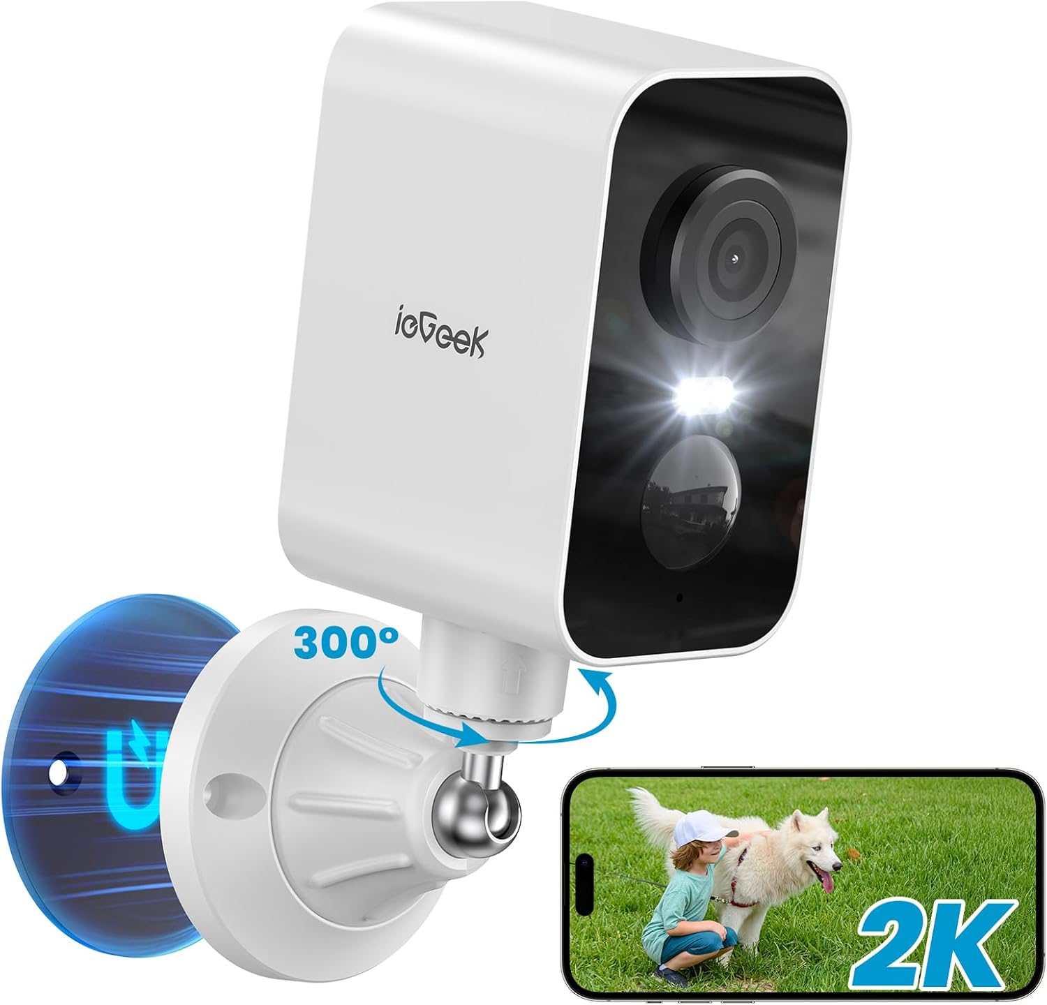 ieGeek Security Cameras Wireless Outdoor or Indoor with Magnetic Mount, 2.4G WiFi Battery Powered Camera for Home Security, 2K Color Night Vision, 2-Way Talk, Motion Detection, Alexa (1pcs)