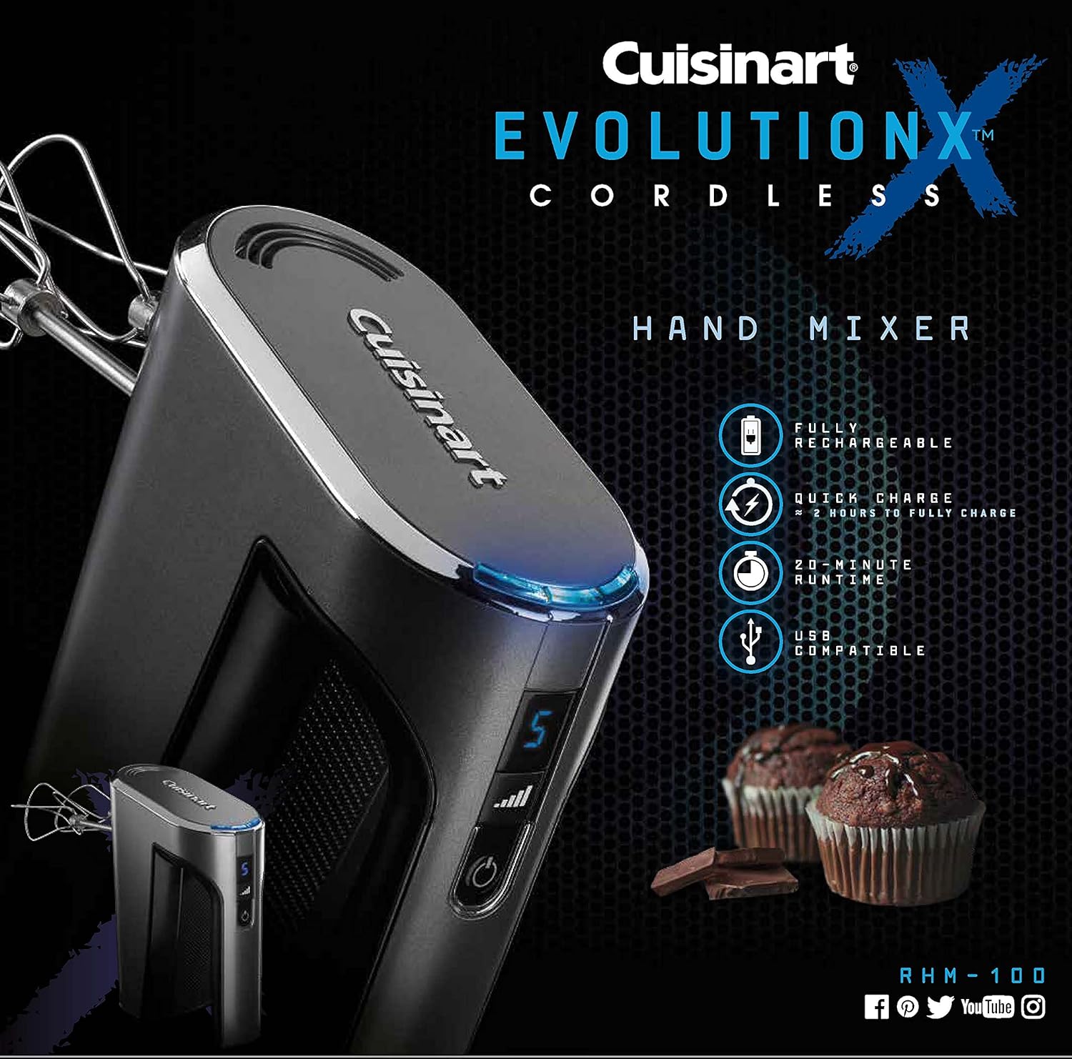 Cuisinart RHM-100 EvolutionX Cordless Hand Mixer (Cuisinart Refurbished - 6 Months Warranty)