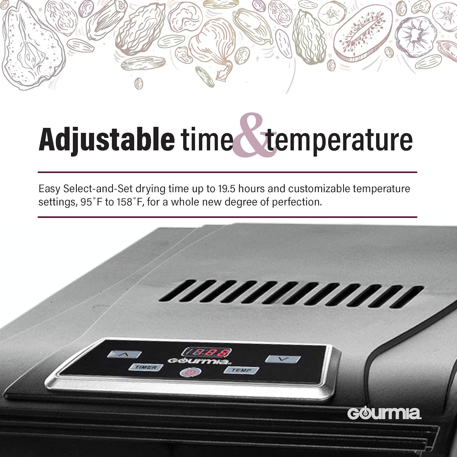 Gourmia GFD1950 Premium Electric Food Dehydrator Machine - Digital Timer and Temperature Control - 9 Drying Trays (Refurbished - 90 Days Warranty)