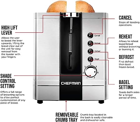 Chefman 2 Slice Toaster - Stainless Steel - RJ31-SS-V2-CA