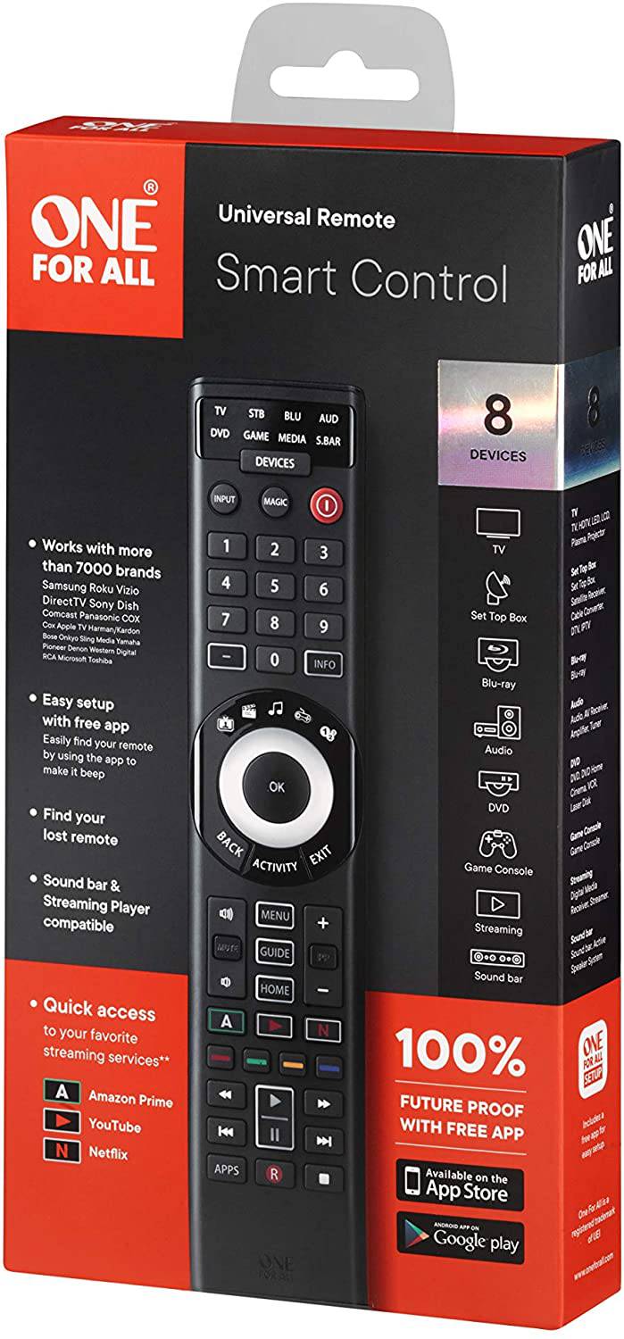 One For All Smart Control 8 Universal Remote Control - Free Setup App -Learning Feature - URC7880 | TechSpirit Inc.