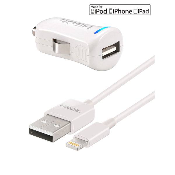Rush USB Car Power Adapter + MFi Certified Lightning Data Cable | TechSpirit Inc.